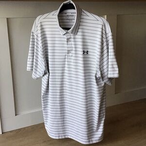 Under Armour Men's L Polo Shirt in White with Gray Stripes